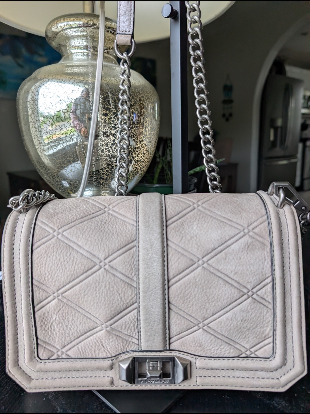Rebecca Minkoff Quilted Light Gray Chain Shoulder Bag